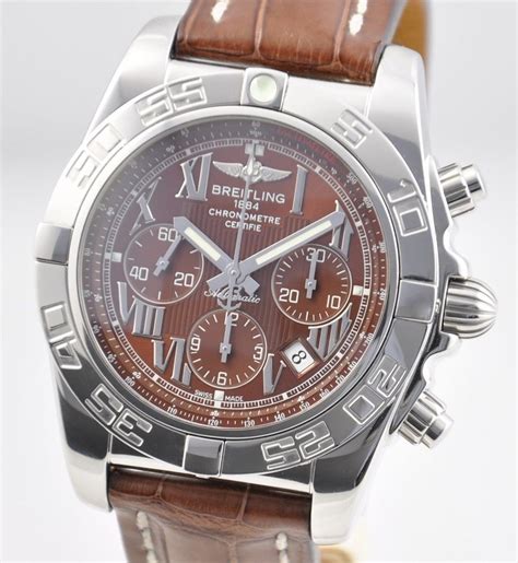 breitling chronomat brown leather stainless steel watch